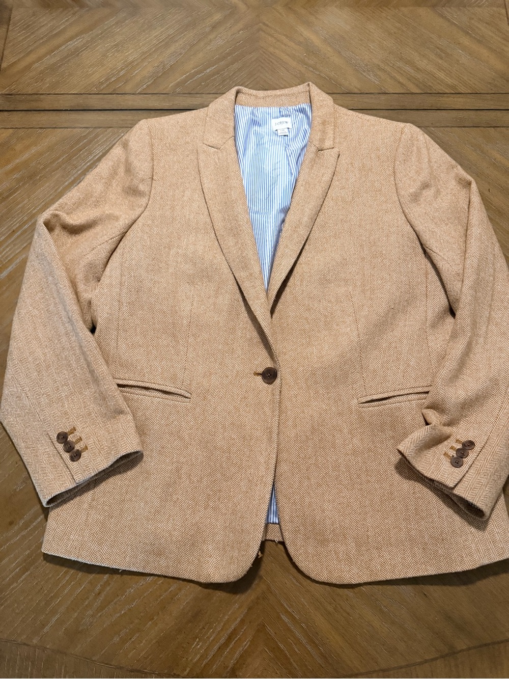 J. Crew Women's Tan Herringbone Single-Button Blazer - Picture 2 of 3